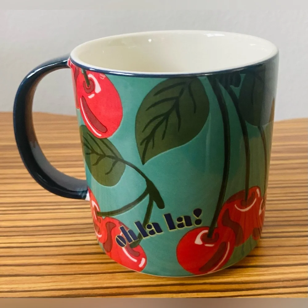 NWT Maeve by Anthropologie stoneware mug with a cherry pattern and "oh la la!" - Picture 3 of 4
